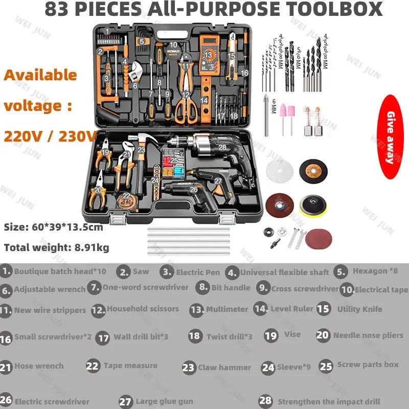 Kit de ferramentas completo para mecânico profissional, kit de ferramentas para reparo de carro, eletricista, marcenaria, prático, ferramentas de manutenção doméstica, produto