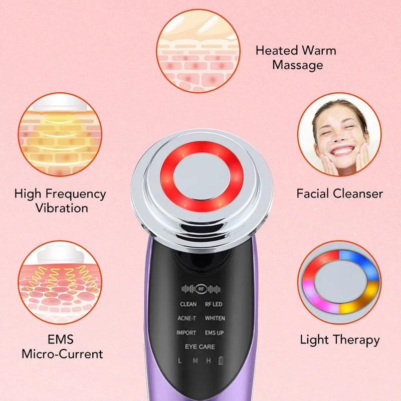 Dispositivos de lifting facial 7 em 1, ems rf, microcorrente, rejuvenescimento da pele, massageador facial, terapia de luz, anti-envelhecimento, rugas, beleza