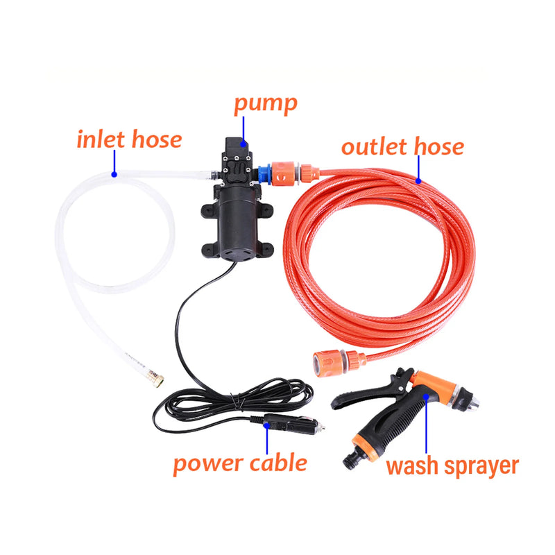 Kit de máquina de lavar carro de alta pressão 12V bomba elétrica + pulverizador de lavagem 2 modos + cabo de alimentação + mangueiras