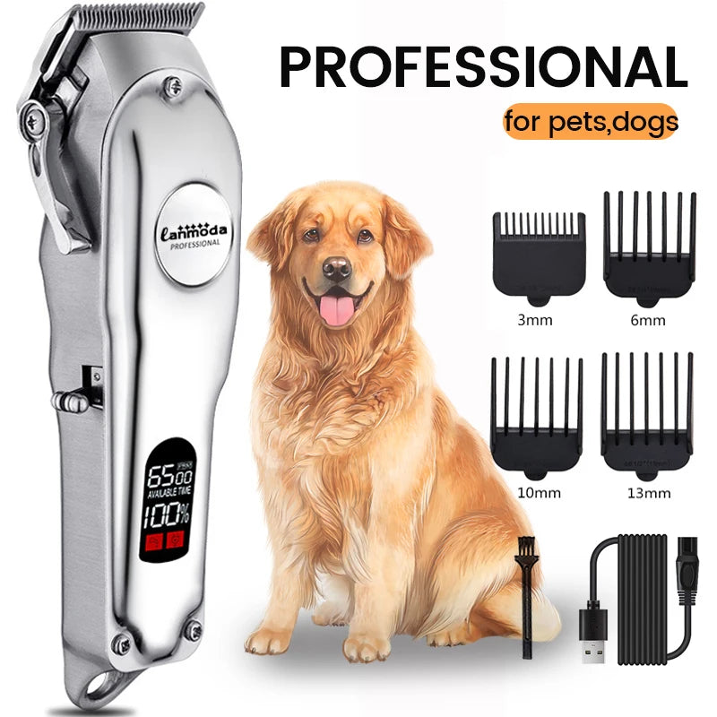 Máquina de cortar cabelo profissional para cães, todo em metal, recarregável, aparador para animais de estimação, gato, máquina de corte, corte de cabelo, baixo ruído