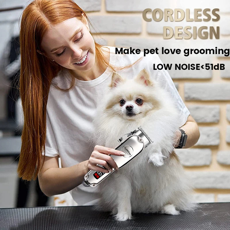 Máquina de cortar cabelo profissional para cães, todo em metal, recarregável, aparador para animais de estimação, gato, máquina de corte, corte de cabelo, baixo ruído