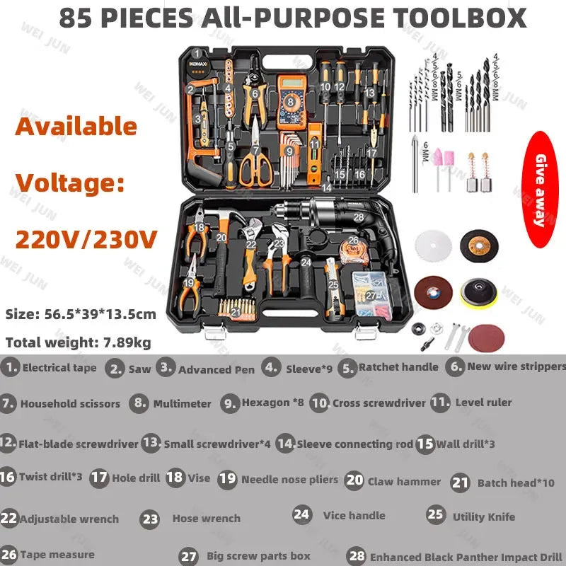 Kit de ferramentas completo para mecânico profissional, kit de ferramentas para reparo de carro, eletricista, marcenaria, prático, ferramentas de manutenção doméstica, produto