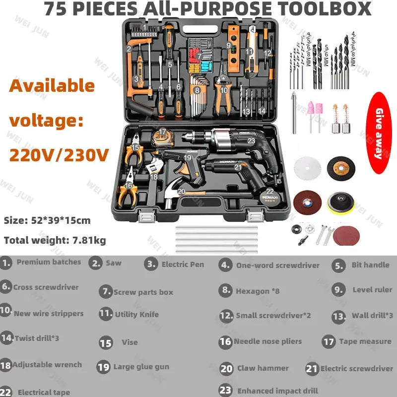 Kit de ferramentas completo para mecânico profissional, kit de ferramentas para reparo de carro, eletricista, marcenaria, prático, ferramentas de manutenção doméstica, produto